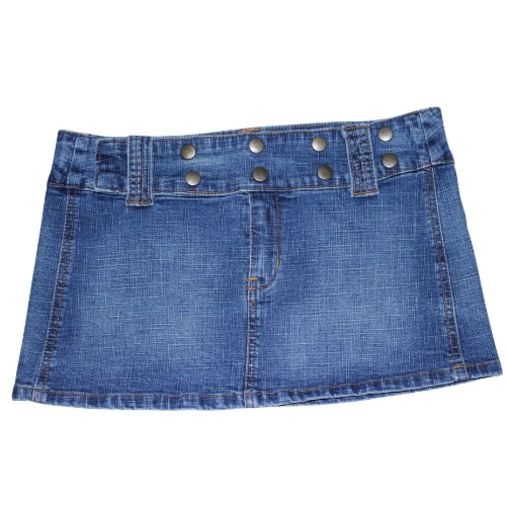 Vintage Denim Micro Mini Skirt Low Rise Y2K Snap Belt Size 1